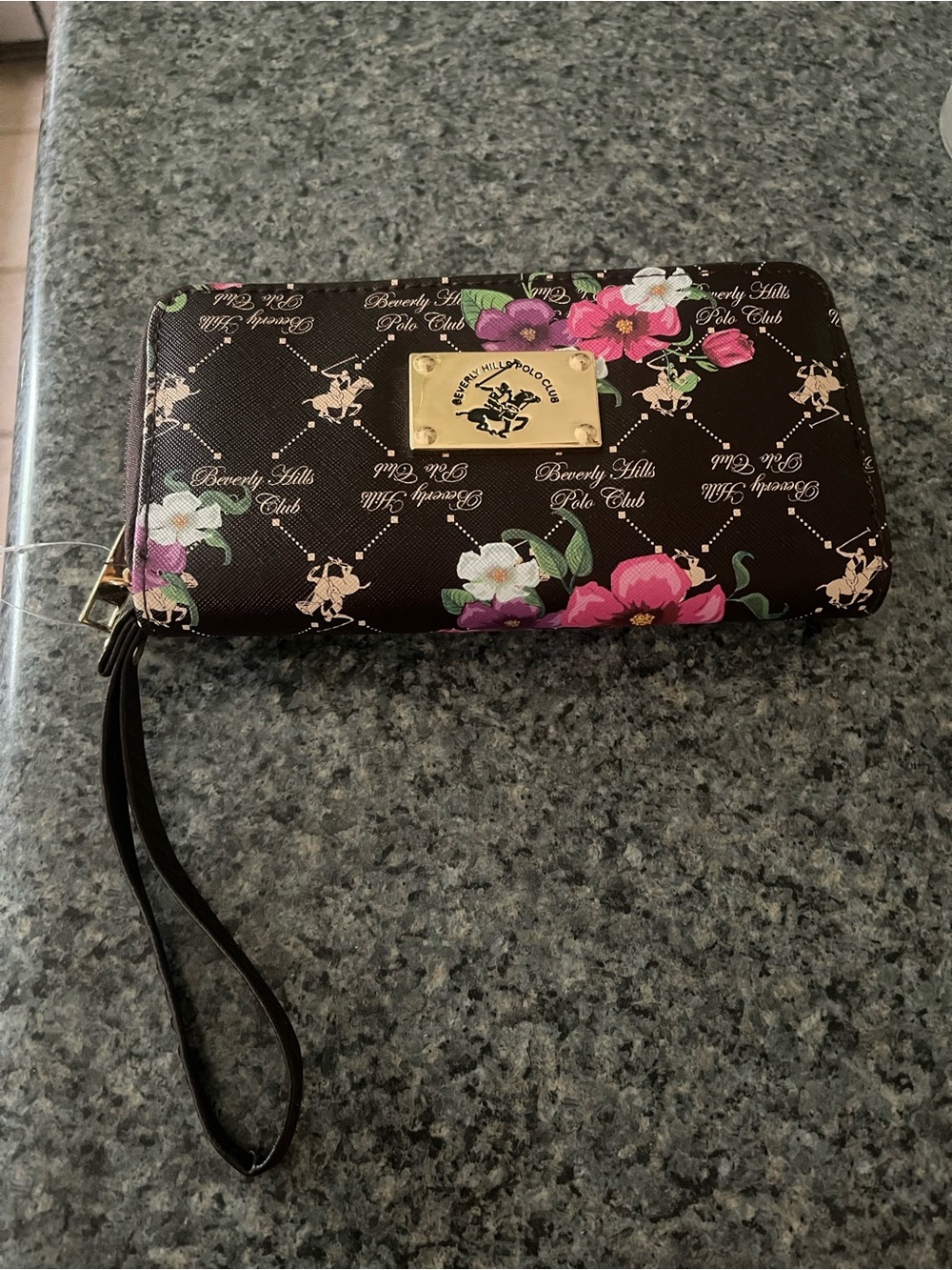 Beverly Hills Polo Club Brown Floral Zip Around Wallet with Wristlet